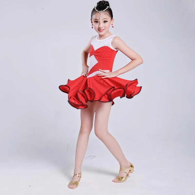 Латинское танцевальное платье для девочек, детское красное Сальса Самба Спортивное трико для девочек, танцевальное платье для девочек, платье для танцев, платье для латинских танцев DQS1711 - Цвет: Черный