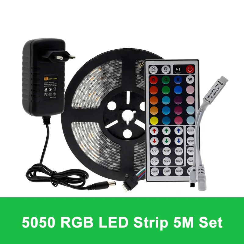 5050 RGB 5m Set 5 м RGB Светодиодная лента 2835 5050 комплект 300 светодиодный s с ИК-пультом дистанционного управления и адаптером питания 12 В постоянного тока RGB сменный светодиодный светильник - Испускаемый цвет: 5050 RGB 5m Set