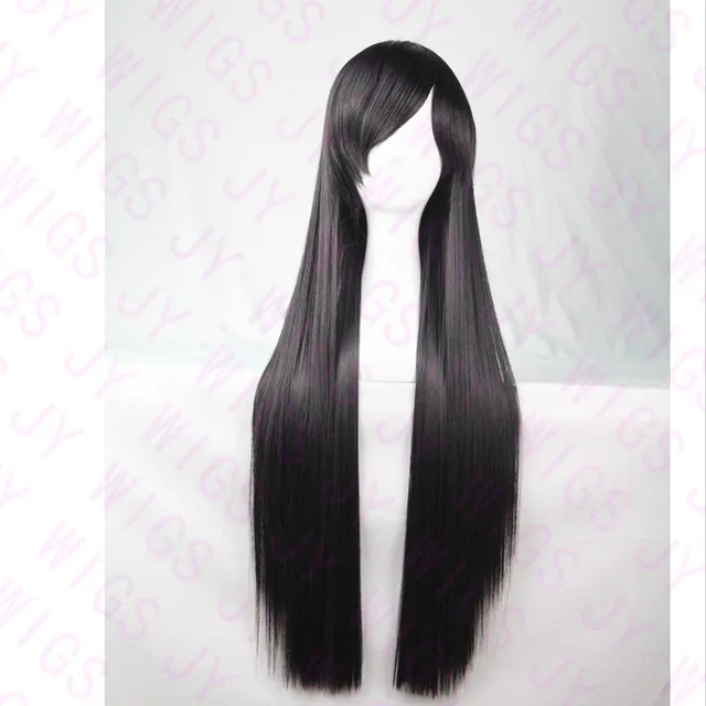 Long Black Wig Cosplay 100cm Straight Wig Women Hair Side