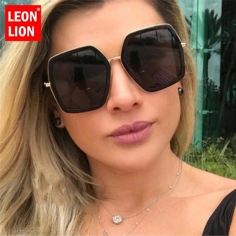 

LeonLion Polygonal Large Frame Sunglasses Women/Men Designer Travel Luxury Sun Glasses For Women Classic Retro Outdoor Glasses