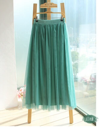 Стиль, модная эластичная лента, две сетчатая юбка в складку, мусульманская женская шифоновая подкладка, длина до щиколотки, бальное платье, длинные юбки для девочек - Цвет: green