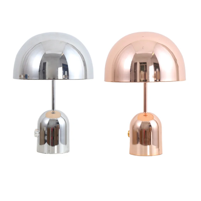 

Modern minimalist metal mushroom design table lamp Nordic plating pink with knob switch LED dimmable bedroom decoration light