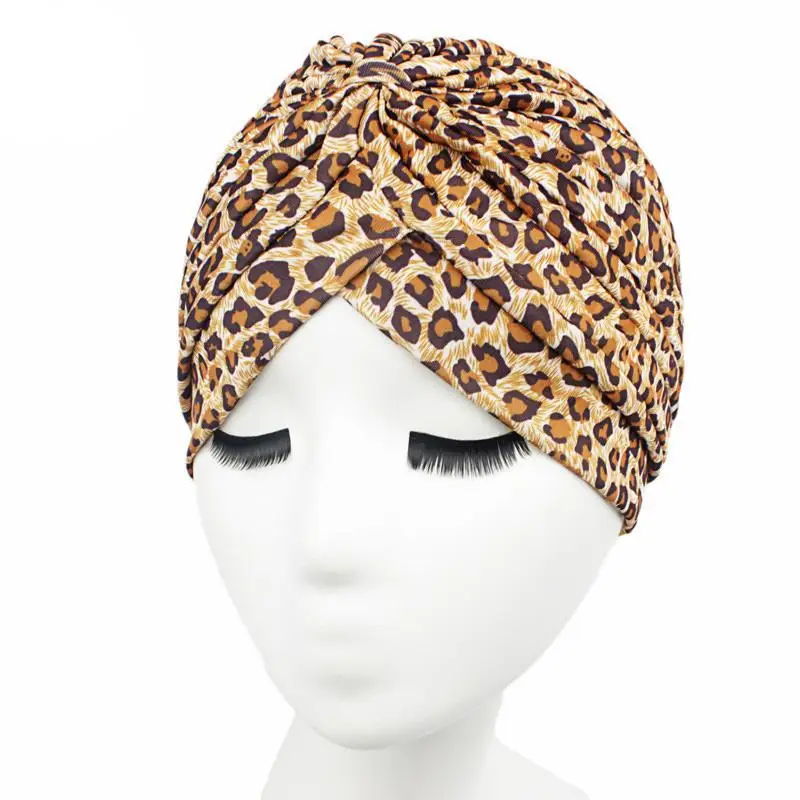 Мусульманская женская шапка, раковая шапка после химиотерапии, шапка для выпадения волос, плиссированный головной шарф, тюрбан, головной убор, покрывало с принтом, модные шапочки, новинка - Цвет: khaki leopard