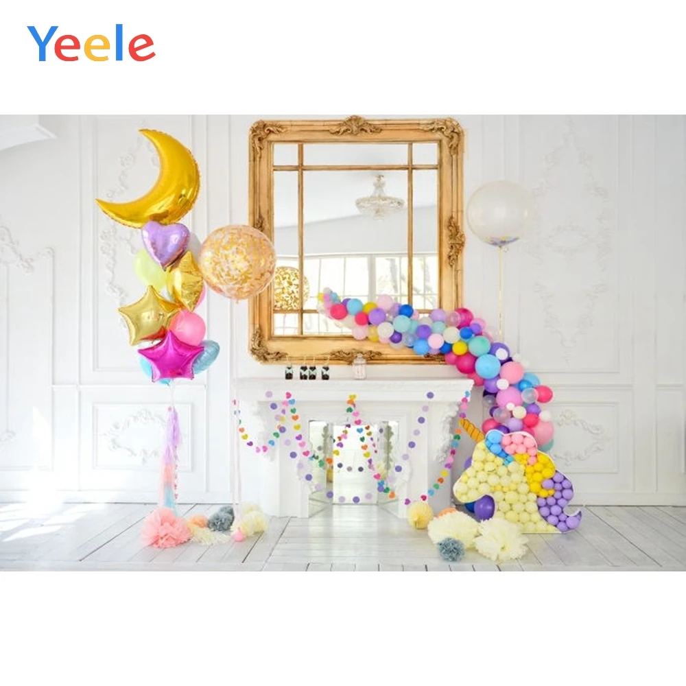 

Yeele Indoor Fireplace Baby Birthday Balloons Party Personalized Photographic Backdrops Photography Backgrounds For Photo Studio