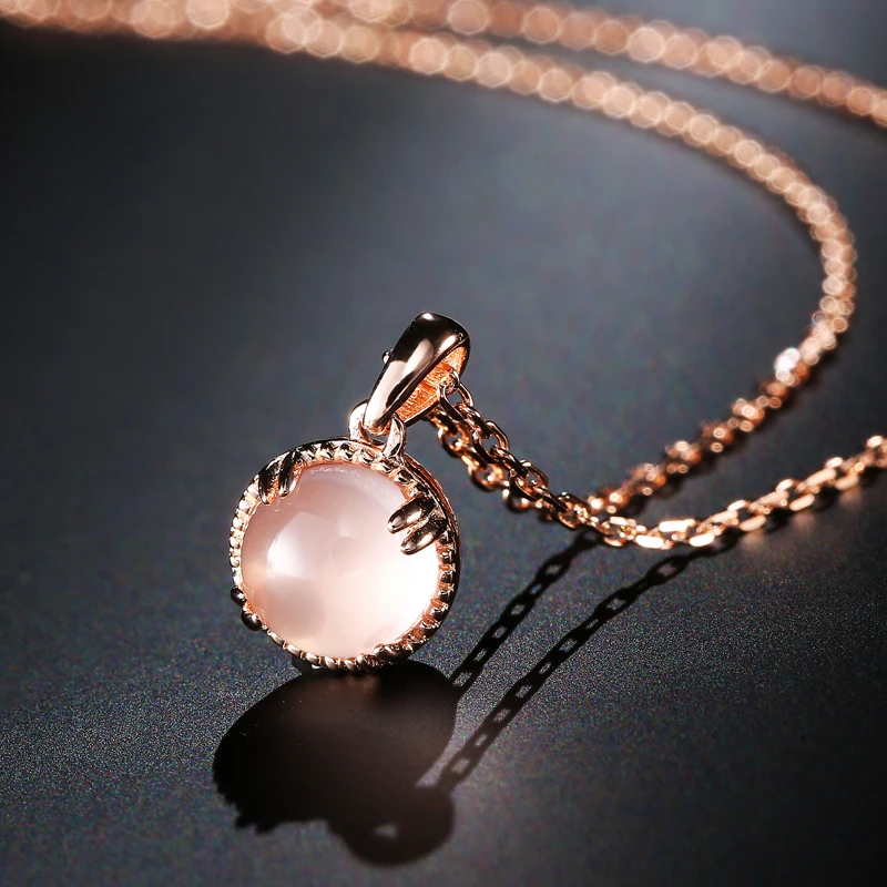 EDI Genuine 7mm Natural Gemstone Rose Quartz Crystal Jewelry Set 100% 925 Sterling Silver Pendant Stud Earrings For Women
