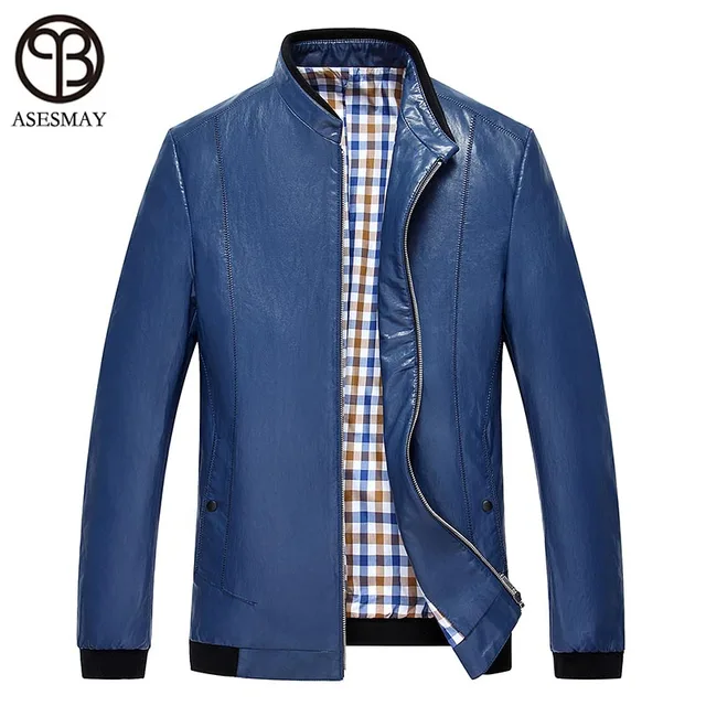 Asesmay 2016 brand clothing genuine leather jacket thin jacket stand