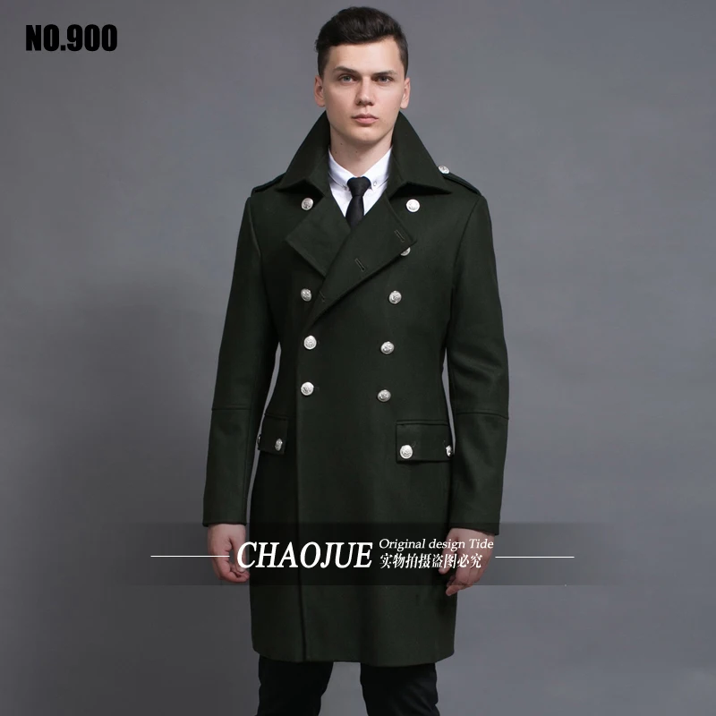 S-5XL! Мужское модное тонкое винтажное шерстяное пальто, длинное дизайнерское шерстяное пальто, мужской Тренч! S-5XL - Цвет: Армейский зеленый