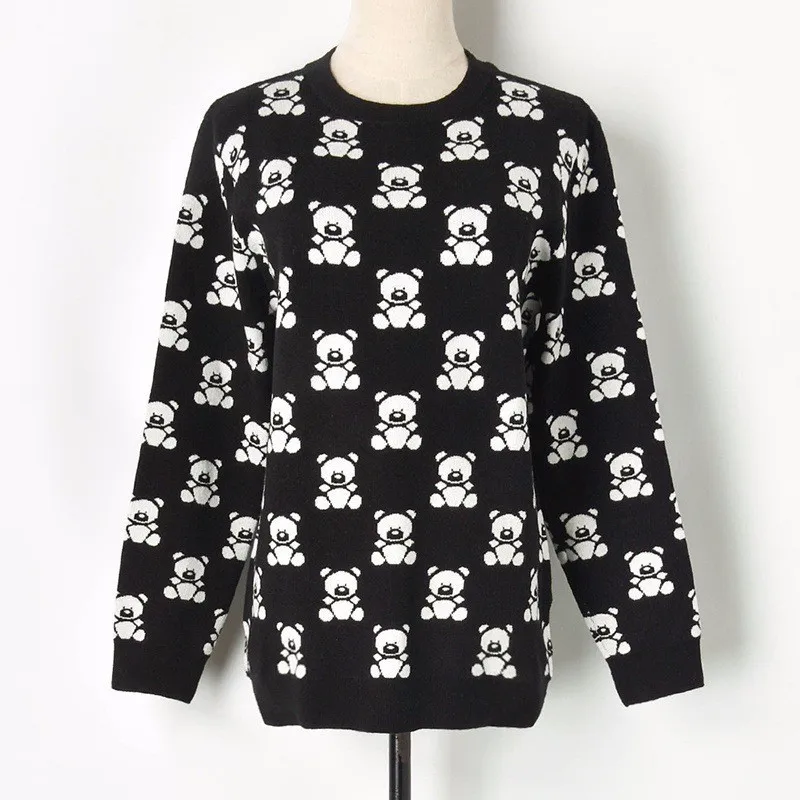 Cartoon bear sweater women autumn new arrival long sleeve red black pullover fashion knitted cute sweaters winter top