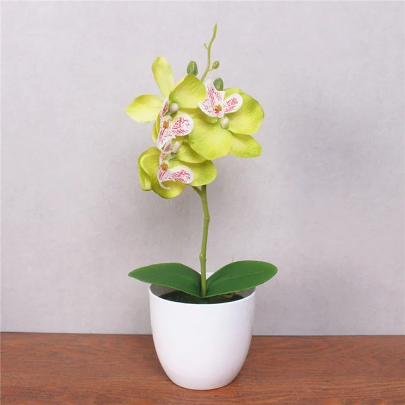 

Phalaenopsis Potted Artificial Orchid Flower + Foam Leaf + Plastic Vase Simulation Flower Home Decor Bonsai Gift