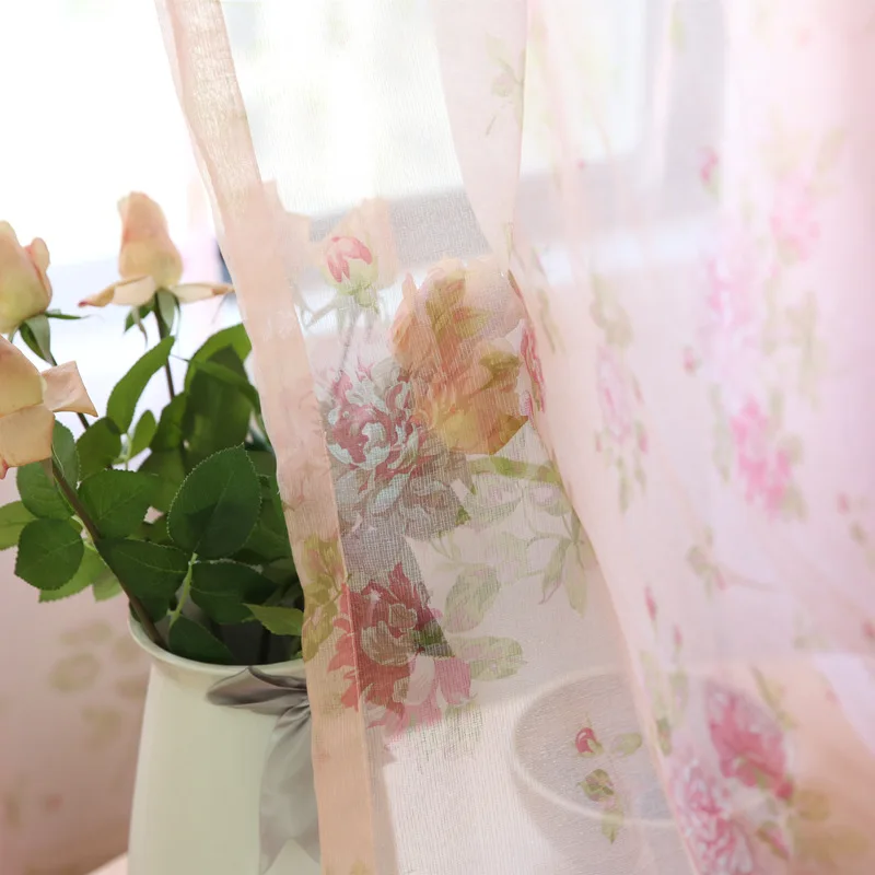 Современные жалюзи розовые цветочные со стеклом полузатемняющие занавески для Гостиная в Спальня Кухня окна цветочный HC030-40