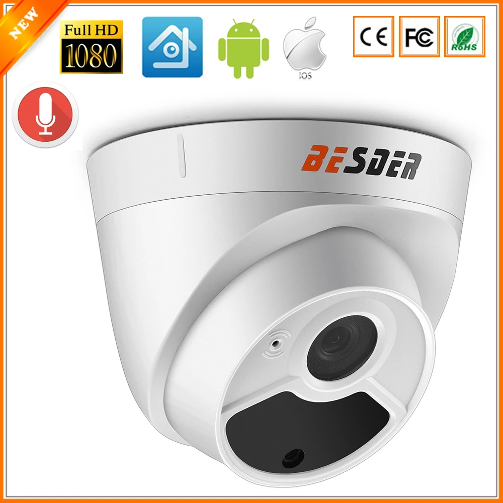 

BESDER H.265 1080P 3MP 5MP Security Camera Indoor Dome IP Camera Audio Built-in Microphone 48V PoE P2P ONVIF Email Motion Detect