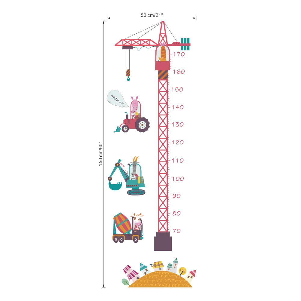 3d башня из мультфильма кран Grow up стикер настенные наклейки для детского сада Детская комната Декор Детская высота линейка стедиометр
