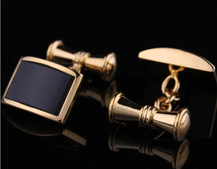 

2 color High-grade gold color and silver color cufflinks Male atmosphere sleeve chain Golden black stone personality cufflinks