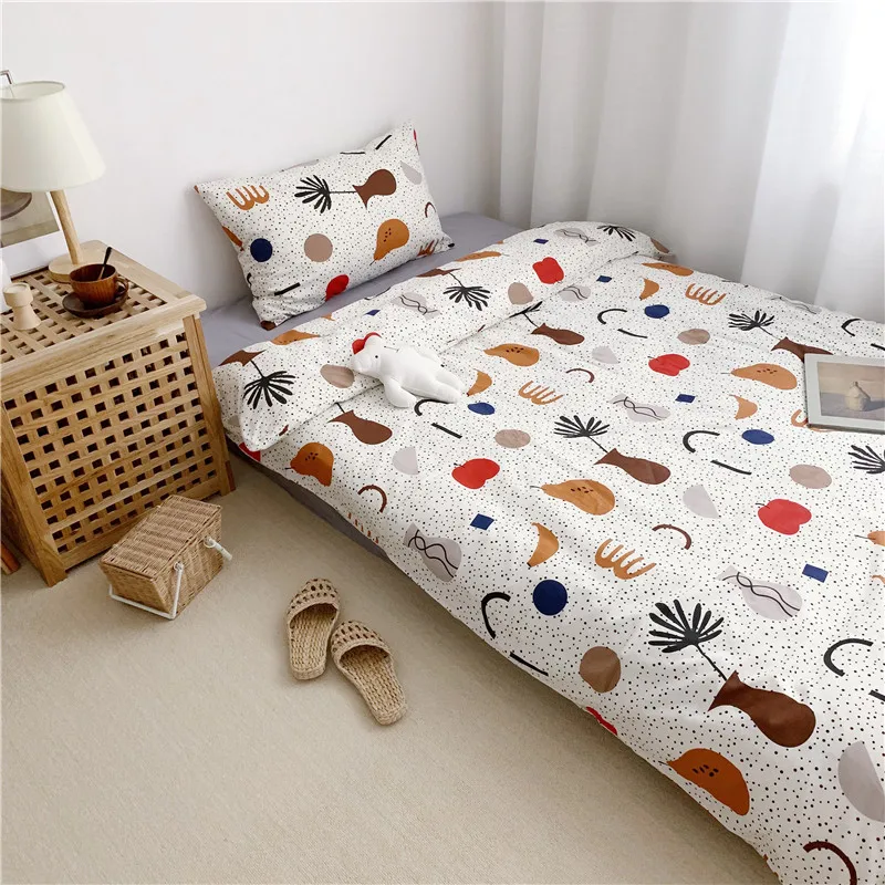 Multi color bedding Queen Twin size Duvet Cover 100%Cotton Bedding Set for Kids Youth Ultra soft bedsheets linen fitted sheet