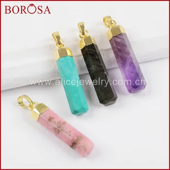 

BOROSA 5/10PCS Mixed Colors Gold Color Multi-kind Natural Stone Pendants Blue Howlite Druzy Quartz for Jewelry Making WX877