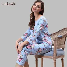 M-XXL плюс Размеры принт Для женщин пижамы сезон: весна–лето хлопок женская пижама брюки для девочек комплект сна Lounge 2 предмета Пижамный костюм Q3