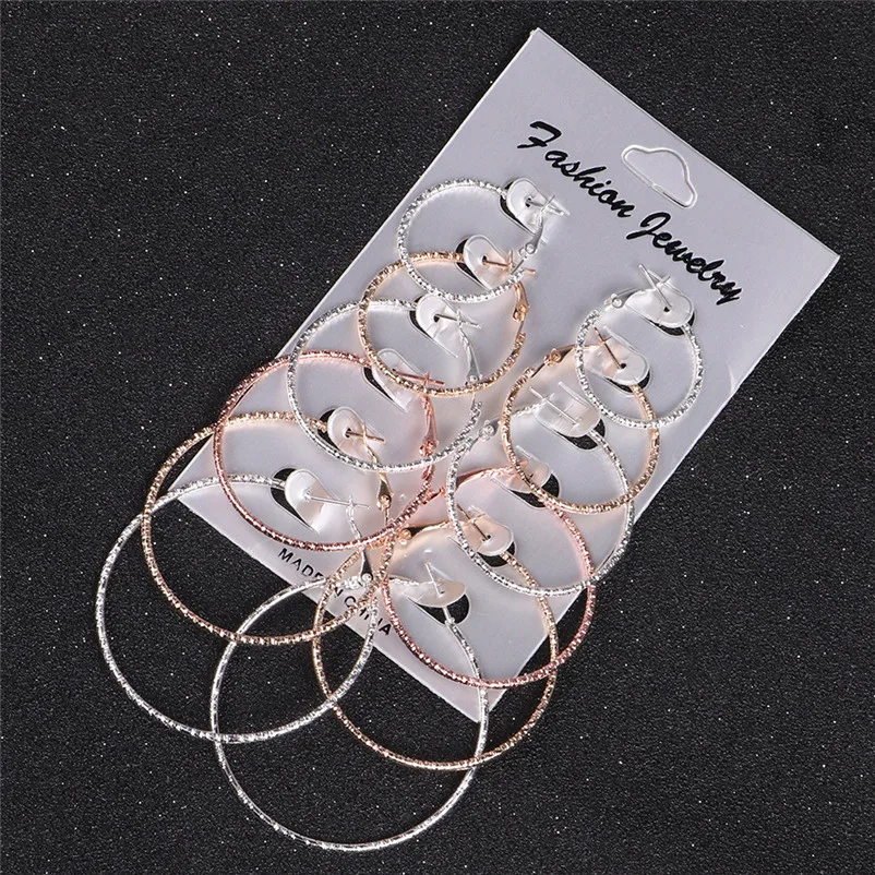 Fashion accessories Big Circle Hoop 6 Pairs  set Vintage Gold silver color Big circle Brincos earrings for women J12#N (5)