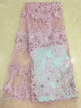 

(5yards/pc) pink African tulle lace beaded French net lace fabric with gorgeous embroidery and sequins for party dress FLZ008