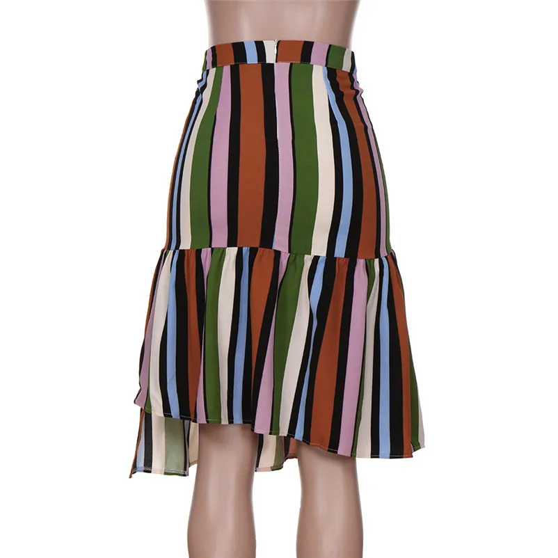 New Fashion 2018 Summer style skirts womens casual Ladies Striped Printing Irregular Skirt Folds Ruffle Long Skirt Saia Y04#N (7)
