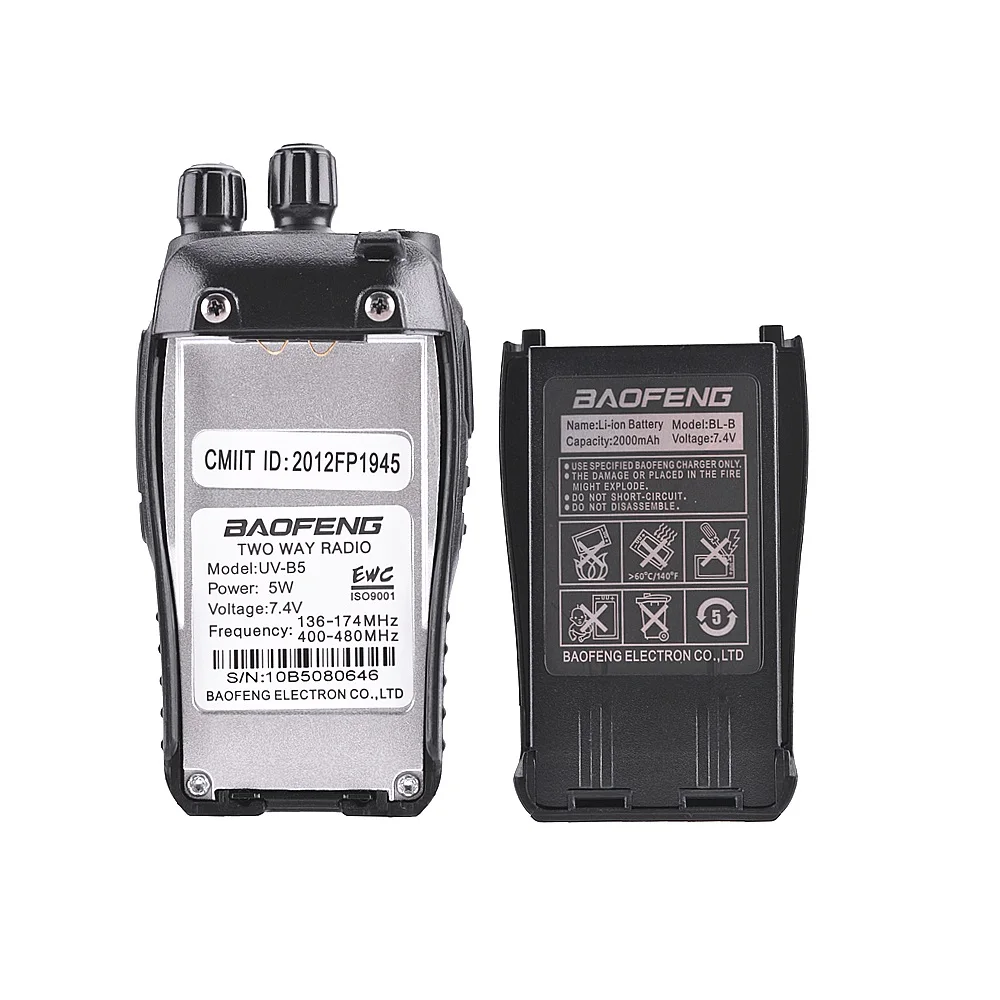 2Pcs Baofeng UV B5 Walkie Talkie 199 Channel Two Way Radio UHF VHF Long Range Handheld 5