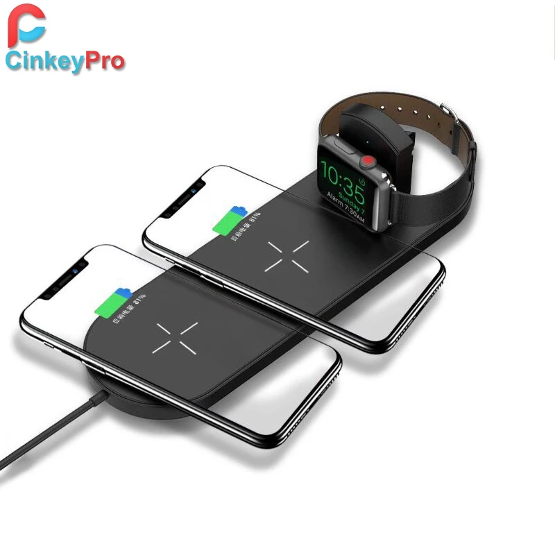 

CinkeyPro QI Wireless Charger Dock Holder for Apple Watch iPhone 8 8P XR X XS Max Mobile Phone Stand Quick Charge 2.0 3.0