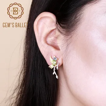 オンライン GEM'S バレエ 925 スターリングシルバー手作りかわいい鳥スタッドピアス 0.78Ct 天然ペリドット宝石イヤリング女性のためのジュエリー