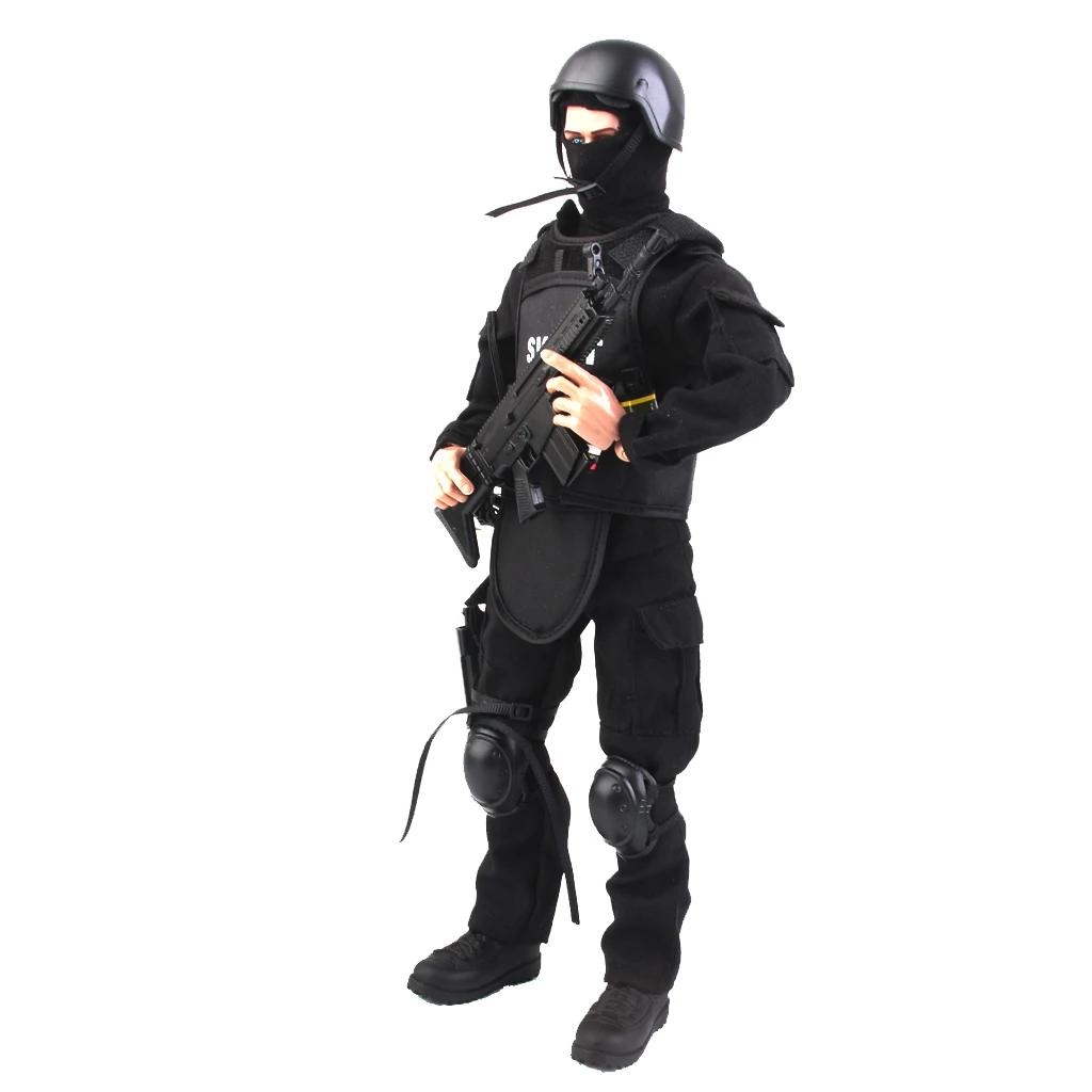1/6 Scale 12 inch Military Soldier Army Combat Man Action Figure Playsets in Black ACU (Included Assorted Accessories)