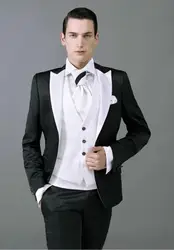 3 предмета смокинг жениха Groomsmen Пик нагрудные WeddingDinnerEvening костюмы best человек Жених (куртка + брюки + галстук + жилет)