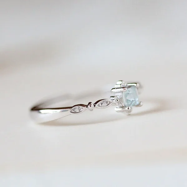Light Blue Crystal Engagement Ring for Women