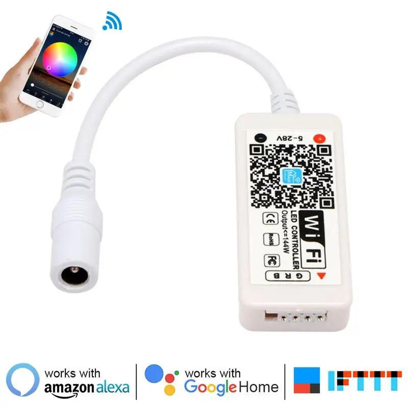 Светодиодный контроллер wifi RGB мини DC 5 V-28 V для RGB Светодиодные ленты приложение Smart Phone Управление, работает с Amazon Alexa/Google Home/IFTTT