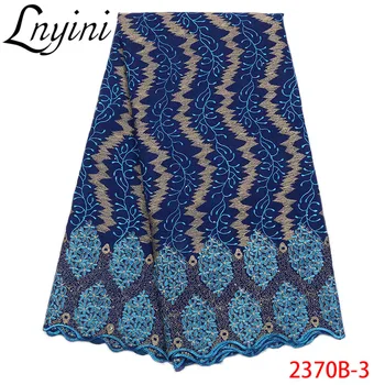 

New Arrival Beaded Embroidered French Lace Fabrics Appliqued Nigerian Voile Cotton satin fabric For Wedding Party Dress L2370B-3