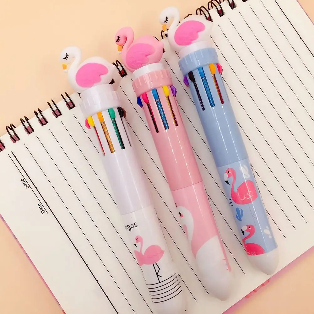 

1 Pcs Cute Cartoon Animal Flamingo 10 Colour Ballpoint Pen Multi Color Pen Student Press Ball Pen Boy Girl Party Gifts