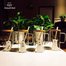 Креативная прозрачная стеклянная чашка с изображением медведя, молока, кофе, сока, чашки с высоким бором, идеальный подарок для девочки, детское украшение, универсальная чашка