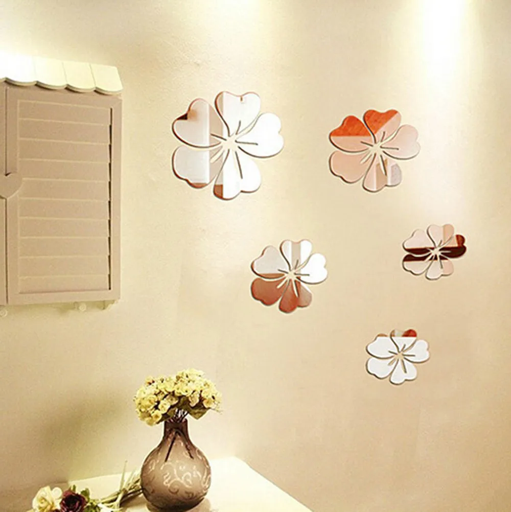 3D Mirror Floral Art Removable Wall Sticker Acrylic Mural Decal Home