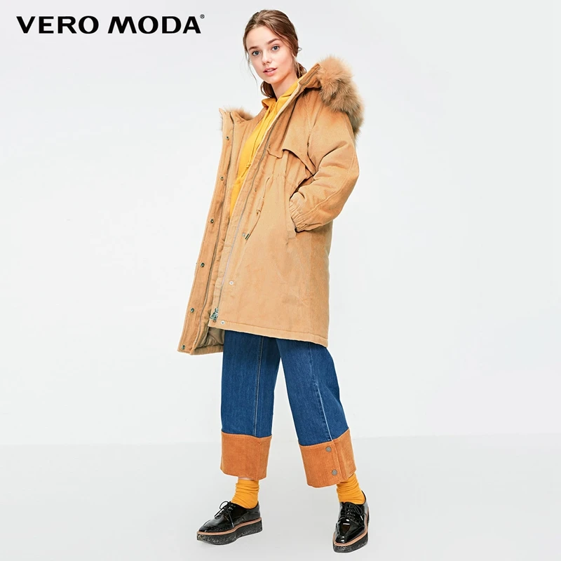 Vero Moda new detachable fox fur collar corduroy cotton