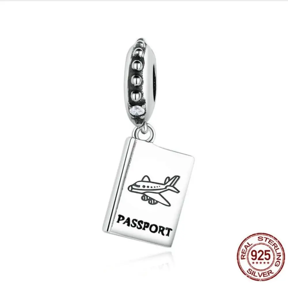 

925 Sterling Silver Passport Airplane Charm Fit Original Pandora Bracelet Travel Beads for Jewelry Making Women Silver Gift