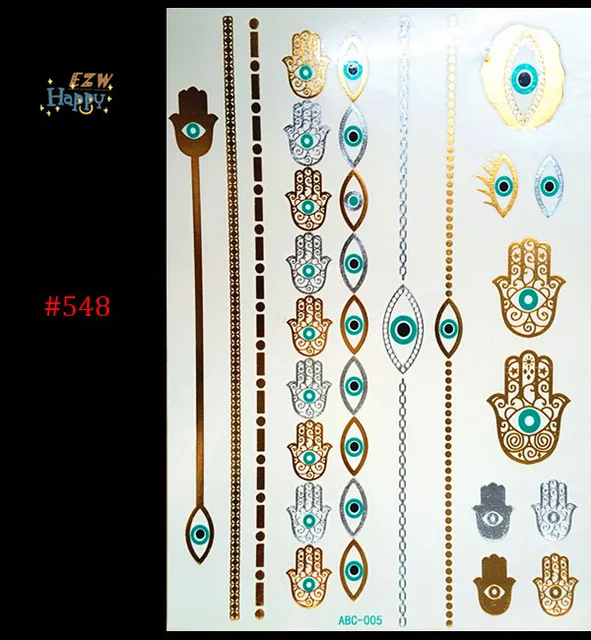 1PC Flash Metallic Waterproof Tattoo Gold Silver Women Henna Evil Eye Hand Chain Bracelet Temporary Tattoo Sticker Paster 1PC Flash Metallic Waterproof Tattoo Gold Silver Women Henna Evil Eye Hand Chain Bracelet Temporary Tattoo Sticker Paster