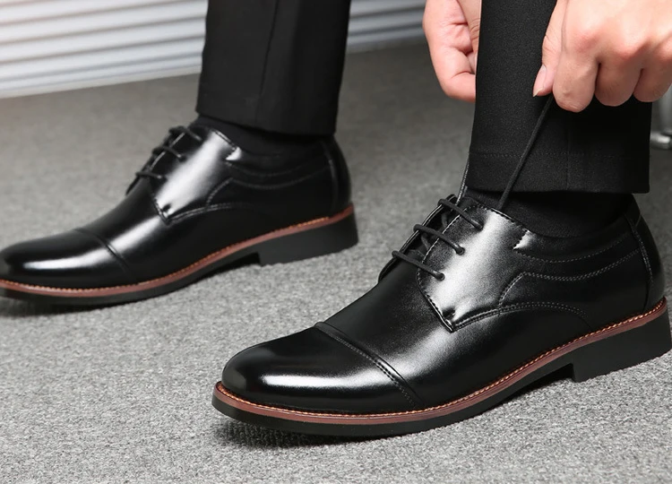 OUDINIAO/Мужская обувь больших размеров г., повседневная обувь мужские деловые весенние черные нарядные туфли для мужчин на шнуровке черного и коричневого цвета