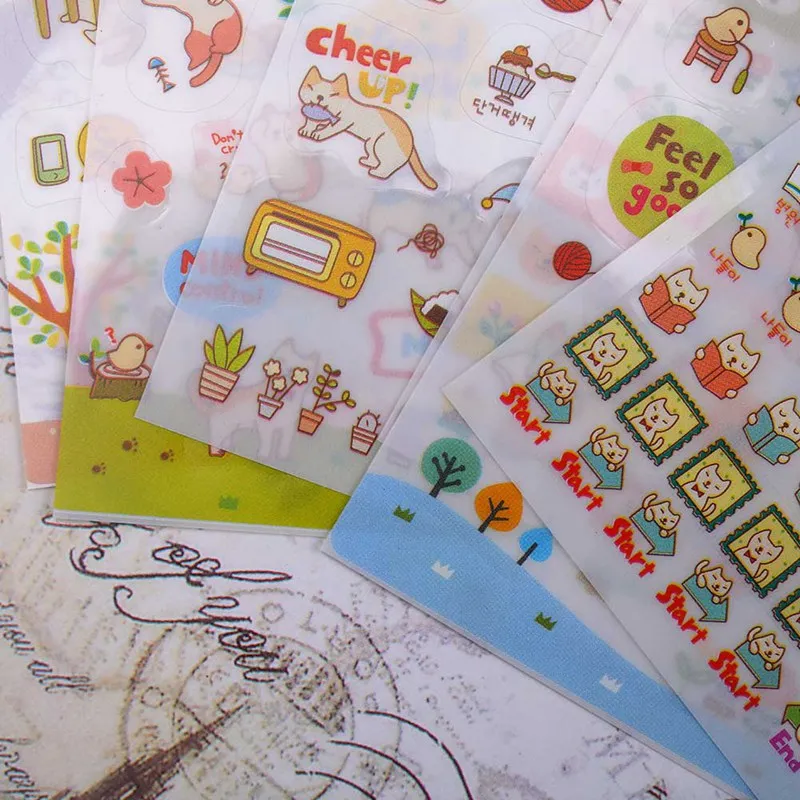 6 листов/набор, новые милые бумажные наклейки для детей, игрушки, дневник, скрапбук, Настенный декор, Мультяшные наклейки