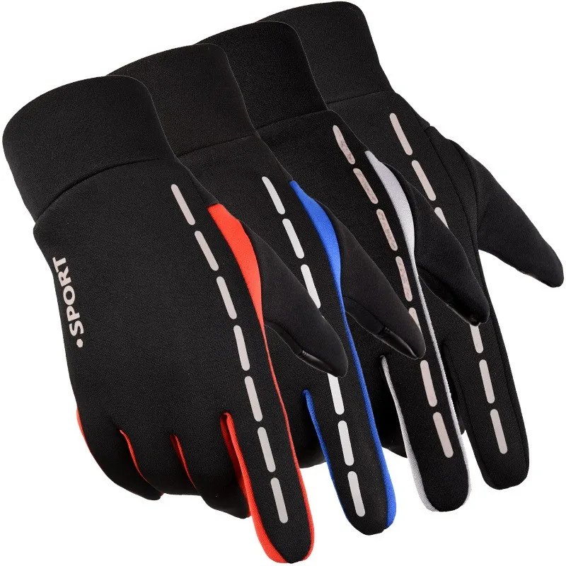 

Autumn Winter Reflective Outdoor Riding Gloves Warm Plus Velvet Touch Screen Waterproof All Refers Heated Gloves