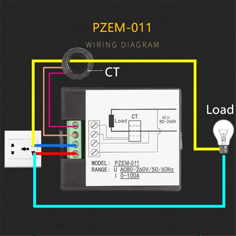 Однофазный цифровой прибор для экономии энергии измеритель мощности ваттметр 220 В 100А кхв счетчик энергии Pzem-011 с Ct сплит