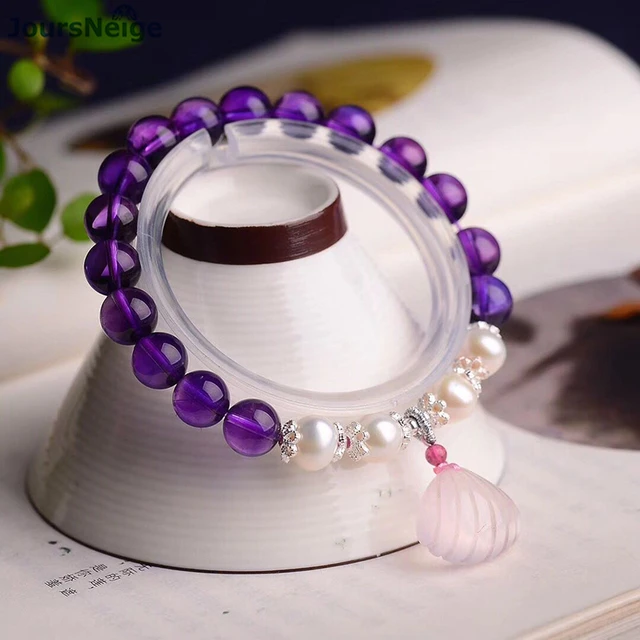 Wholesale Open light Purple Crystal Bracelets Round Beads With Pink Shell  Bracelet Lucky for Women Help Wealth Fashion Jewelry - AliExpress