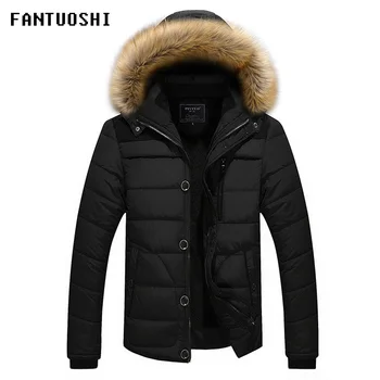 

2018 New winter jacket Fashion Men slim Thick warm coat jacket Large Size men's casual hooded coat jacket Black khaki Red 5XL