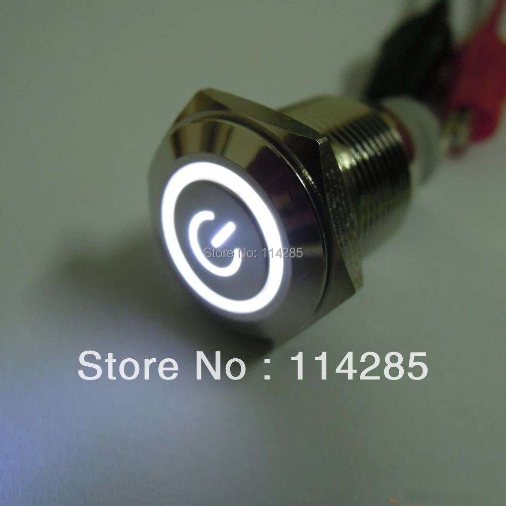 White Angel Eye Metal LED Momentary 16mm Black Push Button Switch 12V SPST