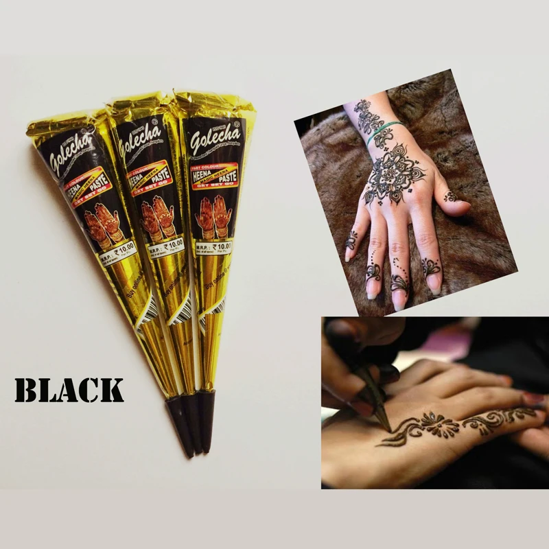 

Body Paint Temporary Tattoo 25g Indian GOLECHA Henna Cones Black ink for Body Drawing Art