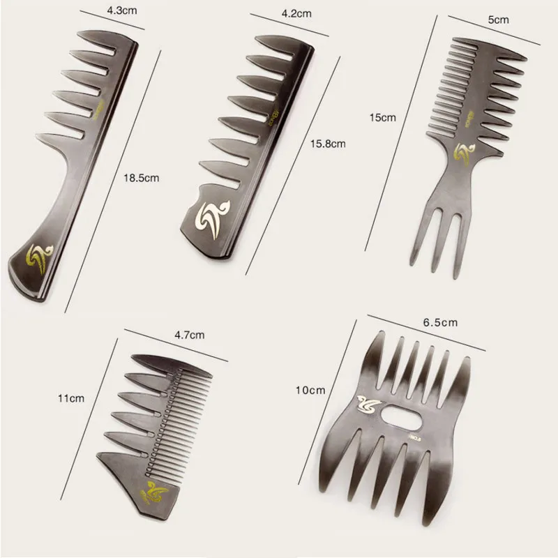 5pc/set Wide Teeth Comb Fork Comb Men Beard Hairdressing Brush Barber Shop Hair Styling Tools Salon Accessory Wide Hairbrush