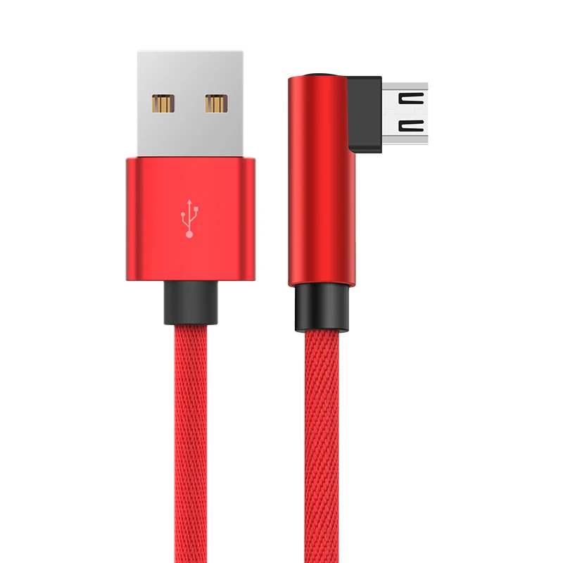 Micro USB кабель 2A быстрое зарядное устройство USB шнур 90 градусов локтевой кабель нейлоновая оплетка данных USB кабель для samsung Xiaomi Huawei HTC кабель usb провод для зарядки зарядное устройство - Цвет: Red