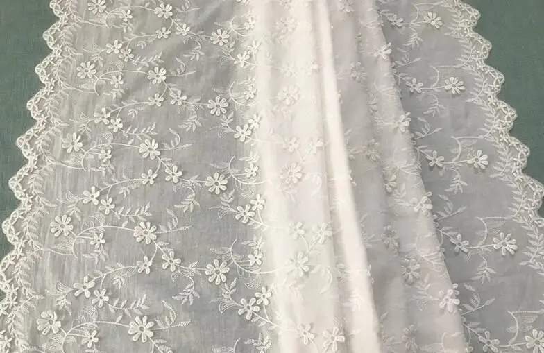 New 1yard 125cm Wide White Pure Cotton+Royan Floral 3D Embrodered Fabric Double Side Cotton Cloth Embroidery X180