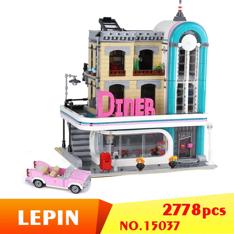 

In stock LEPIN 15037 New 2778Pcs Streetview Series The Downtown Diner Set Building Blocks Bricks Kid Toys Gifts