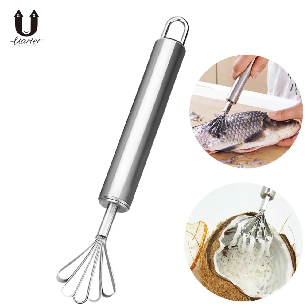 

UARTER High quality Stainless Steel Fish Scaler Remover Cleaner Seafood Tools Coconut Shaver Graters Fruit Kitchen Tools